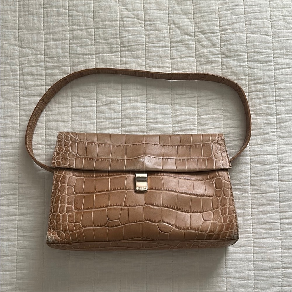 Elegant Tan Crocodile-Embossed Women's Furla Bag